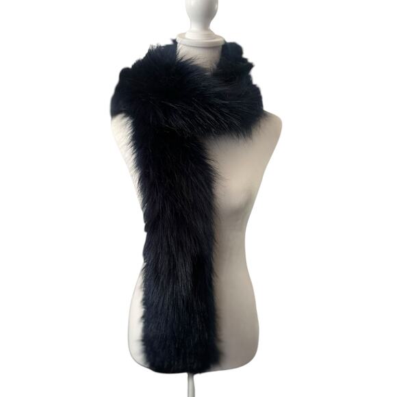 FAUX FUR NAVY BLUE SCARF WINTER SCARF STOLE WRAP FORMAL NAVY BLUE SATINY LINED - Picture 1 of 5